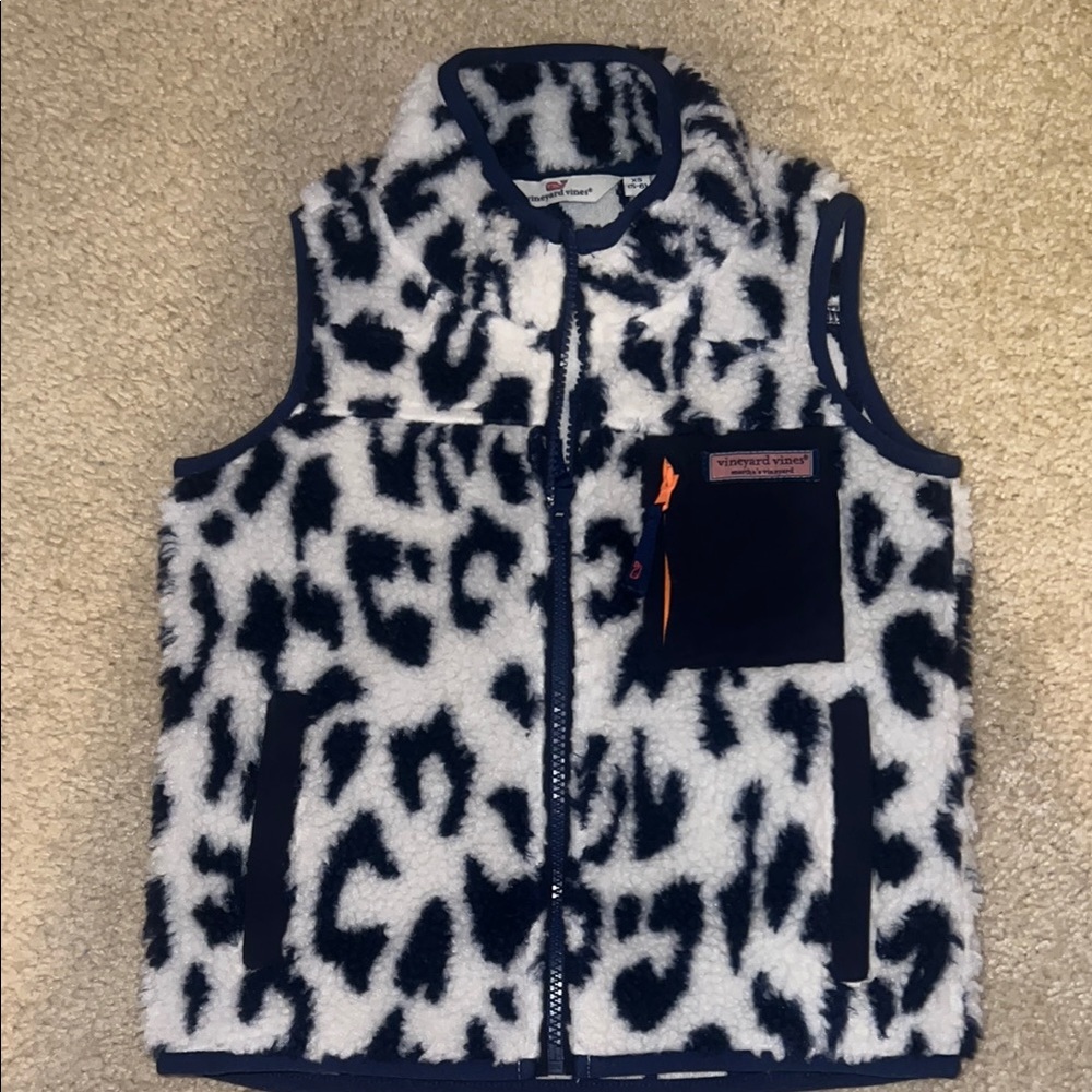 Girls Vineyard Vines Leopard Print Fleece Vest EUC Girls XS